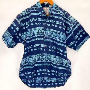 Vintage Blox Men's Casual Navy Blue Geometrical Aloha Button Down Shirt Small S